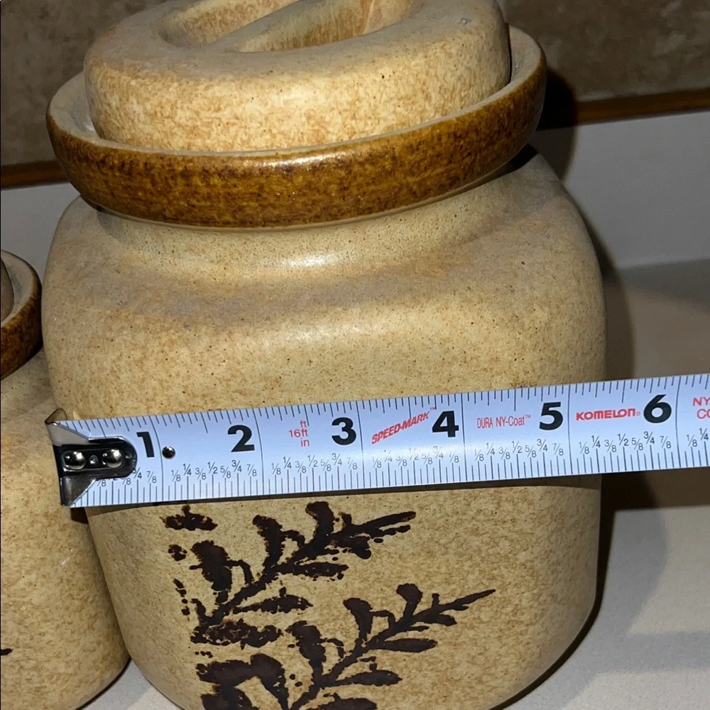 Pottery Stone wear retro crock Food Storage Canister Set of 2 made in the USA